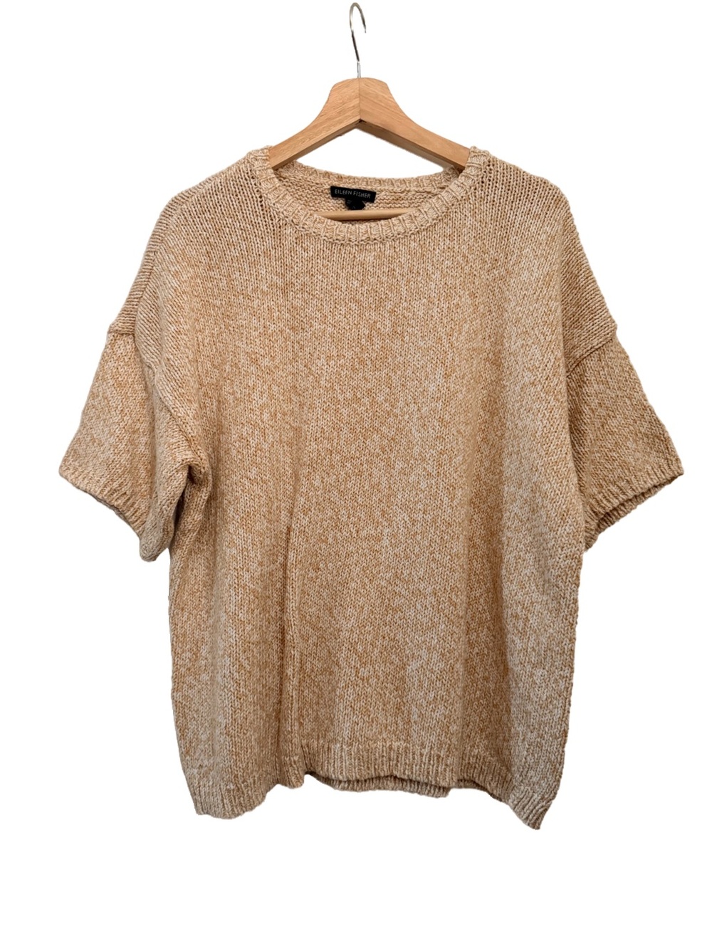 Eileen Fisher twisted Chainette Short sleeve sweater peach white XL EUC